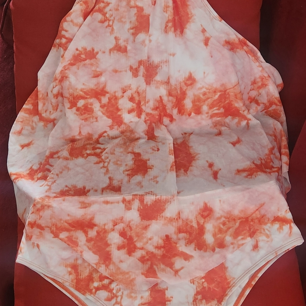Tie-Dye Orange & White Two-Piece Swimsuit, New Never Worn.